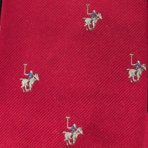 Resilio Mens Red Polo Player Embroidered Necktie Preppy Traditional Silk Tie